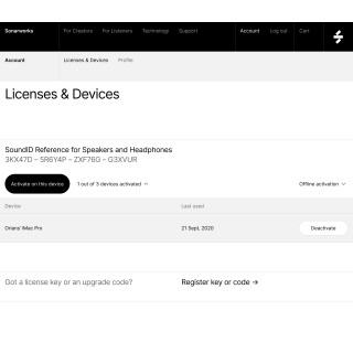 SONARWORKS Upgrade da Reference 4 HE a SoundID per Cuffie - Codice